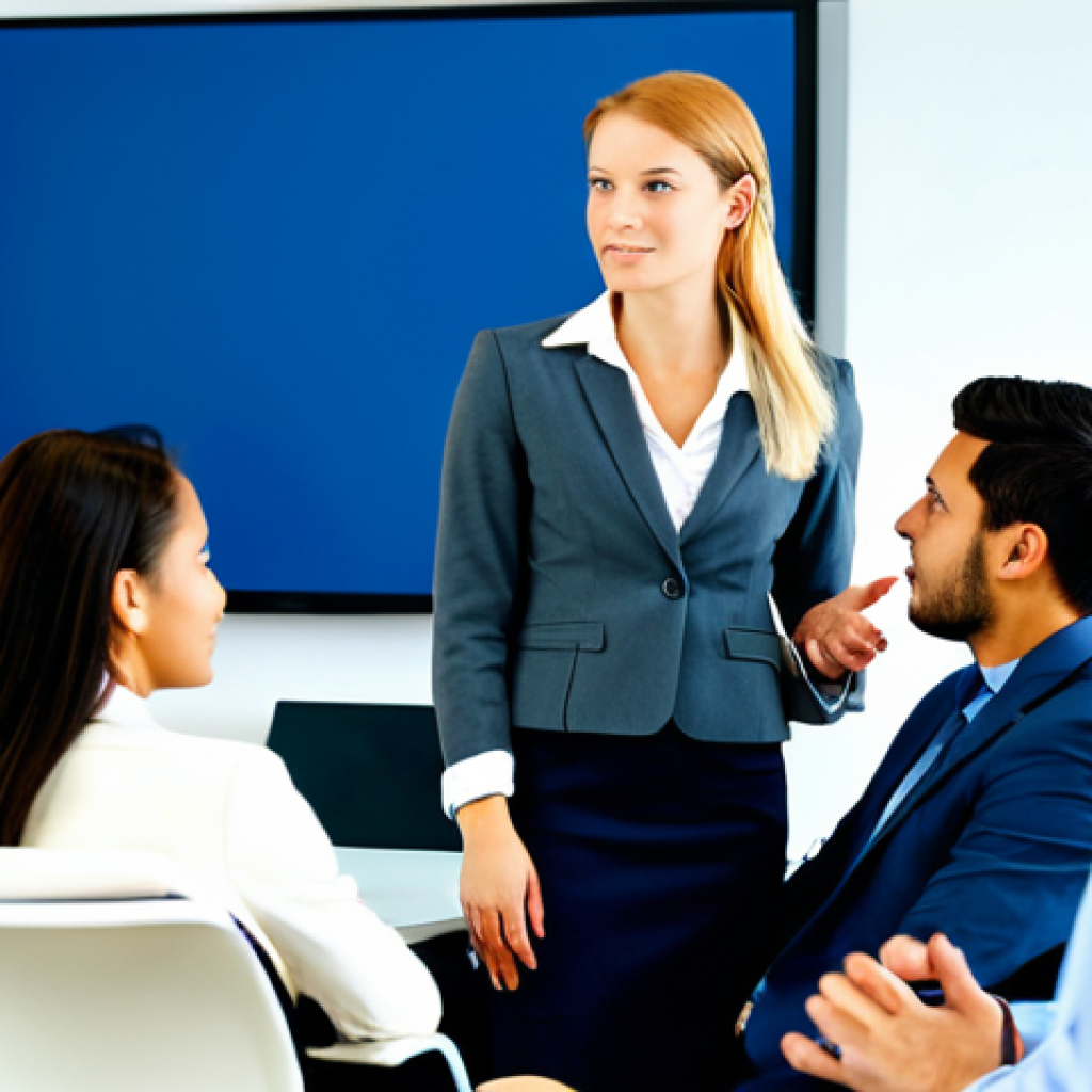Active Listening in a Corporate Setting**

"A diverse group of colleagues engaged in a business meeting in a modern office, one woman actively listening to a male colleague, showcasing attentive body language, fully clothed in professional business attire, appropriate content, safe for work, perfect anatomy, correct proportions, well-formed hands, natural pose, family-friendly."

**