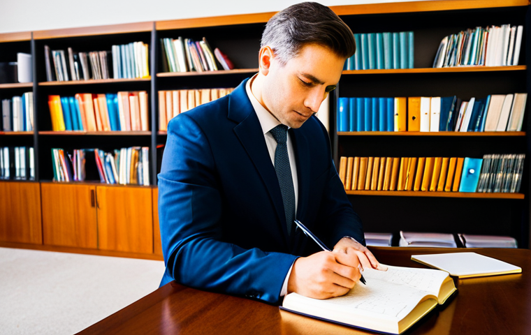 리더십 코치로서의 업무일지 작성법 - **Image Prompt:** A leadership coach in a modern office setting, reviewing handwritten notes in a le...