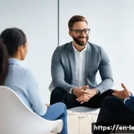 Home 22 리더십 코칭의 실전 노하우 - A diverse group of professional leaders in a modern, bright office setting engaged in a coaching ses...
