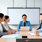 Home 20 리더십 능력 개발을 위한 교육과정 - A diverse group of professional leaders in a modern office setting engaged in an emotional intellige...