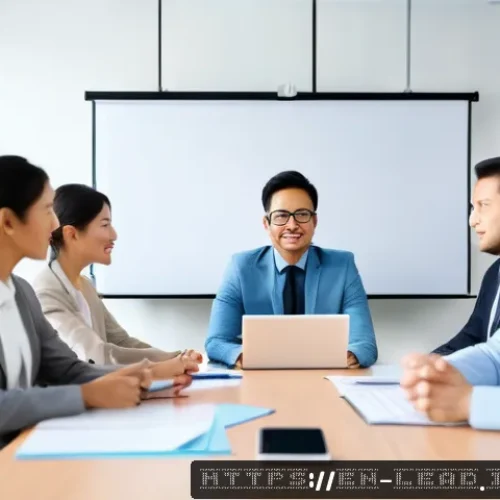 Home 32 리더십 능력 개발을 위한 교육과정 - A diverse group of professional leaders in a modern office setting engaged in an emotional intellige...