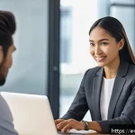 Home 19 리더십 코칭 사례 연구 - A diverse group of professional business leaders in a modern office setting engaged in a warm and op...